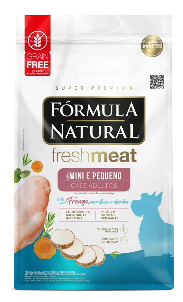 Fórmula Natural Super Premium Fresh Meat Cães Adultos Portes Mini e Pequeno Frango, Mandioca e Alecrim 7kg